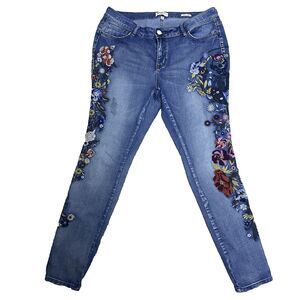 William Rast Womens Plus 14W Skinny Jean Floral Skeleton Embroidery Blue Stretch